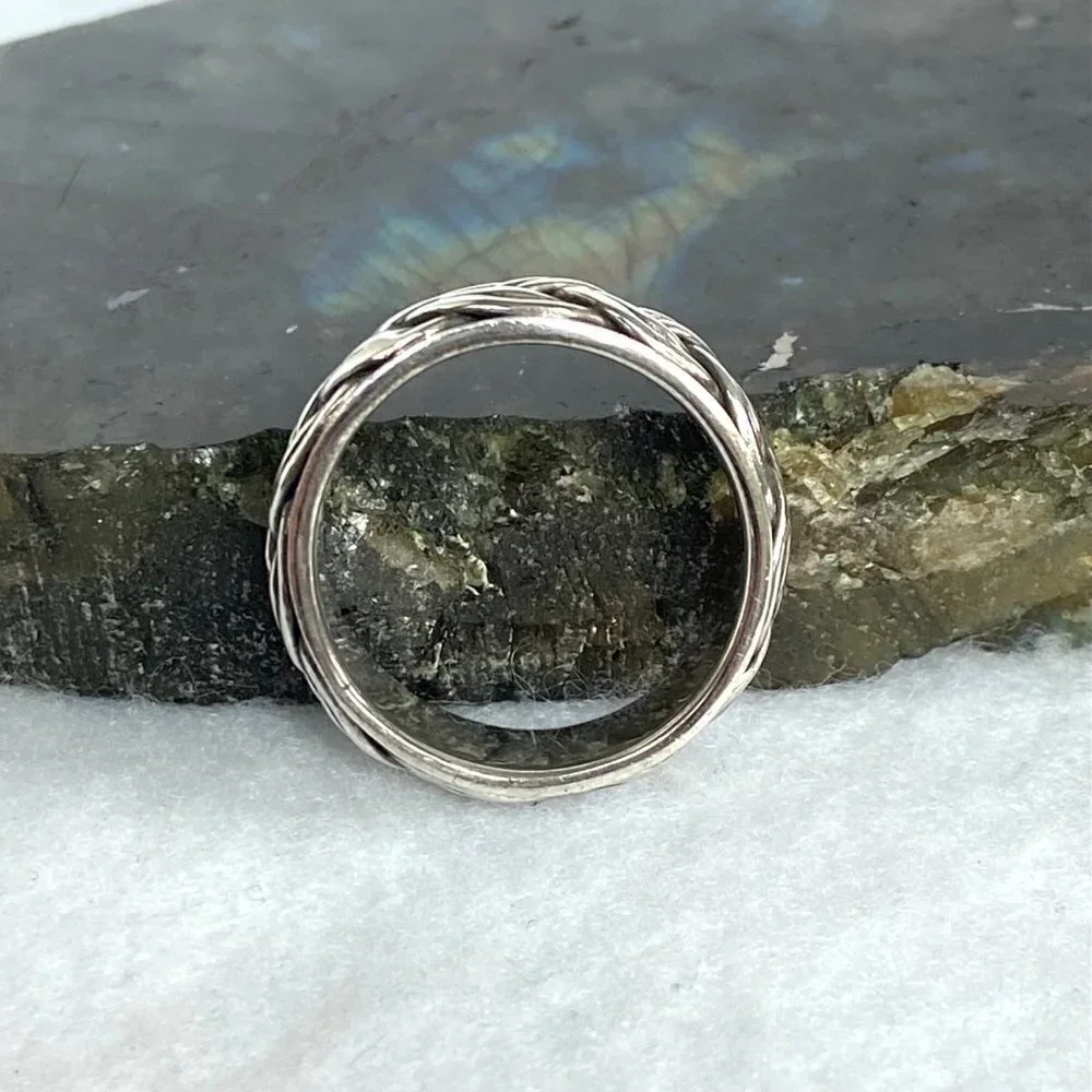 Sterling Silver 925 8MM Unisex Braided Rope Wide Band Spinner Ring Size 8.25 8g